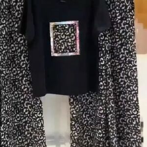 Black  Leopard Print Shirt With Pants Set